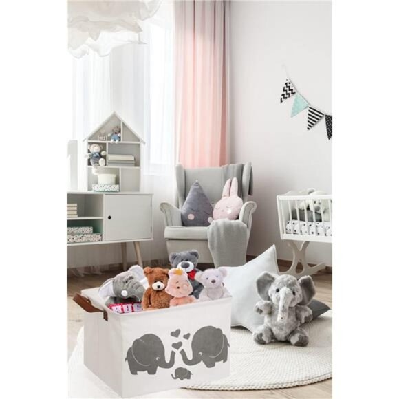 Rectangular Baby Storage Basket,Elephant Storage Bins with Handles for Nursery - Picture 4 of 6